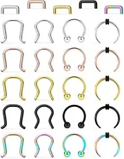 [Lcolyoli] 25Pcs Septum Piercing Jewelry 316L Surgical Steel 3/8"(10mm) U-Shaped Horseshoe Nose Hoop Ring Septum Piercing Hanger Retainer for Women Men 16g 14g