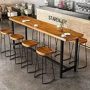 Industrial Solid Wood Bar Height Table,Indoor Outdoor solid wood bar table tall narrow,High Top Table Rustic Pine Table Top & Metal Base,Wooden Balcony Bar Table Metal Base,No Stools(200*45*105cm/78.7