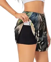 [GaxfjRu] Elephant and Baby Elephant Print Women's Running Shorts High Waisted Running Shorts Pocket Sporty Gym Elastic Short