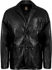 [Rauly] Lambskin Leather Blazer Men Casual Coat With Thread Design– Notched Collar Style Ultimate Leather Blazer for Men