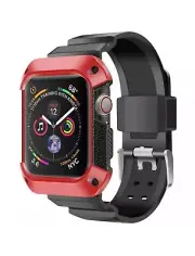 For Apple Watch 6 40mm Red Rugged Armour Silicone Band Strap w/ Bumper Cover