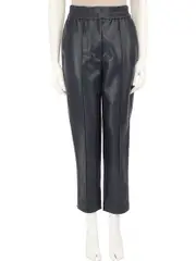 Navy Vegan Leather Tapered Trousers