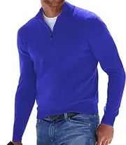 [Qolkmuiy-GJ] Men's Mock Neck Zipper Turtleneck Lightweight Quarter Zip Long Sleeve Solid Ribbing Edge Casual Sweater