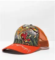 Ed Hardy Screaming Tiger Snapback Trucker Hat Orange Style# EHH0001-13 NWT $60