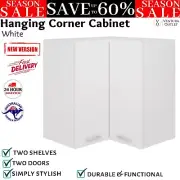 Wooden Kitchen Hanging Corner Cabinet Shelf Storage Two Door Cupboard - White
