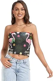 [RPLIFE] Pink Flamingos Christmas Womens Tube Top, Strapless Top for Women Summer, Mesh Tube Tops, Trendy Crop Tops (S)