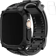[Fullmosa] Watch Bands 49mm Compatible Rugged Apple Watch Band Ultra2/Ultra 49mm with Bumper Case & Screen Protector for Men Women, Black