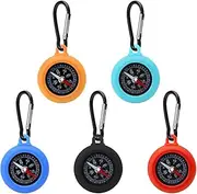 Pack of 5 Compass Keyrings, Children's Compass Outdoor with Carabiner Hook, Vacuum Tight Elastic Dial for Precise Navigation, Camping, Hiking Equipment, Gifts for Children, Adventurers