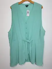 Torrid Womens Green Peplum Georgette Button Front Tie Front Blouse 5/5X NWT