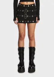 [Edikted] Third Eye-Lets Low Rise Denim Mini Skirt