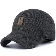 Men's Winter Warm Wool Woolen Tweed Peaked Baseball Cap Hat with Fold A-black