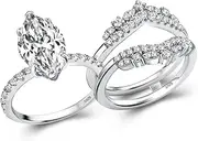 [RODIFFY] 2.5ct Wedding Rings Set for Women 925 Sterling Silver 18K White Gold Plated Vintage Marquise Cut Engagement Ring Sets