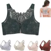 Floral Secrets Comfort Rose Bra, Comfort Rose Lift Bra, Front Closure Push Up Wire-free Seamless Bra C Dark Green 36-80E