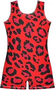 [ODAWA] Leopard Print Red Black Spots Girls Gymnastics Leotard Toddler Unitard Biketard Clothes Active Biketards 2-10 Years