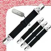 5 STARS UNITED Bed Sheet Straps Set | Easy to Use 4 pcs - 2 clips, Black