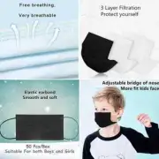 mystcare Kids Disposable Face Mask 50 Pack Ages 5-12 Filter 3-Layer Black