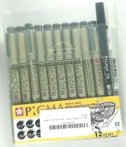 Sakura PIGMA 12 PC Set With 8 Fine Liner Marker Set + PN + GELLY ROLL + FB