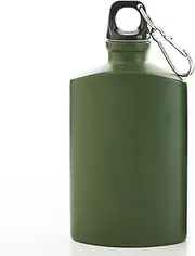 Water Canteen, 500ml 4x6" Canteen Water Bottle, Aluminium Alloy Army Green, Portable Leakproof Flat Bottle with Clip for Outdoor, Hiking, Camping Flat