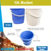 Plain Colour Bucket 12L w Handle Assorted Colours Storage Bucket Cleaning