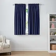 Amazon Basics Room Darkening Blackout Window Curtains with Tie Backs Set - Navy Blue, 160L x 132.1W cm (1 Panels)