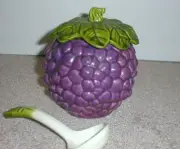 PURPLE GRAPES 3 PC SUGAR BOWL JAM JELLY JAR & LID & SPOON SALSA 4-1/2" x 3" NEW