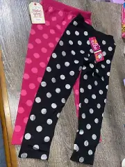 Faded Glory 4-6x 365 Sz 5 Pink Black Polka Dot Leggings Lot