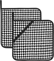 Houndstooth Black Potholders BBQ Pot Holders for Heat Resistant Potholder, Hot Pads,Cooking Baking(2-Pack)