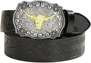 [Generic] Men-Western-Cowboy-Leather-Buckle-Belts-with-longhorn-Bull-Floral-Engraved-Belt-Buckle-for-Jeans