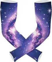 [Yoogain] UV Protection Upper Arm Compression Purple Romantic Starry Sky Universe Gardening Sleeves Cooling Feeling Strong Air Permeability cubre brazos, Purple Romantic Starry Sky Universe