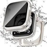 Zumyzu 2 in 1 Waterproof Privacy Case Compatible with Apple Watch 45mm Series 9/8/7 with Anti-peep Screen Protector, Full Coverage Bumper Cover for iWatch Case 45mm Starlight