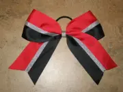 NEW "RED & BLACK METALLIC" MINI Cheer Bow Pony Tail 2 Inch Ribbon Cheerleading