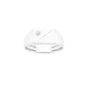 Silver Cz Satin Diagonal Line Mens Ring in Clear