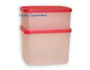 Tupperware Set of 2 Square Round Keepers 30 oz & 16 oz Containers Sheer Red NEW