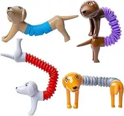 Finger Puppets , Wooden Cute Colorful Cartoon Puppets , Swing Dancing Body Collapsing Desktop Toys for Kids Toddlers 1 + Year Old Boys Girls (4 pop Tube Dogs)