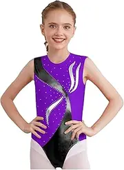 [Aislor] Kids Girls Shiny Diamond Sleeveless Gymnastics Ballet Dance Leotard Unitard Skating Jumpsuit Athletic Bodysuit