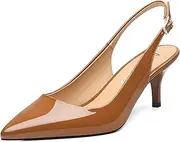 [NUMALEO] Slingback Heels for Women Pointed Close Toe Kitten Heels Patent Pumps Dress Party Comfy Stiletto 2.5 Inch Dress Shoes