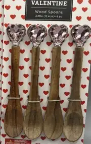 Hobby Lobby Valentine Rhinestone Heart Wood Jam Spoon Set Pink 2025 NEW