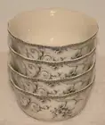 222 Fifth Adelaide Grey Porcelain Soup Cereal Bowls Birds & Floral New
