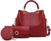 [NICOLE & DORIS] Womens Multi Purpose Handbag Set - 3 Pcs Tote Bags with Wallet & Coin Purse - PU Leather Ladies Work Bags with Crocodile Print