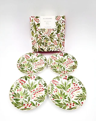 Williams Sonoma Noel Floral Appetizer Plates Green Set of 4 Christmas NEW