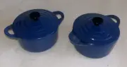 Set Of 2 New Le Creuset Cocotte w/ Lid Ombre Azure Blue Stoneware Bakeware