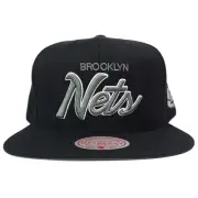 Brooklyn Nets Mitchell & Ness Snapback Hat Cap Script 3D Logo Side Art Black NWT