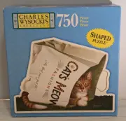 750 Piece MB Puzzle Charles Wysocki's "Cat's Meow" Shaped Puzzle 2003 - NIB