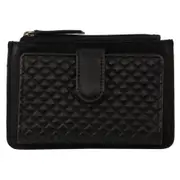 Pierre Cardin leather Diamond Pattern Emboss Zip Purse Wallet - Black