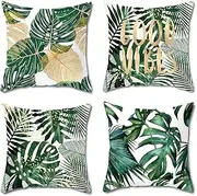 FLORICA Throw Pillow Case Cushion Cover Set of 4 Cotton Square Cushion Covers Home Decor Decorative for Sofa Couch Bed Chair 18 * 18in (Leaf)