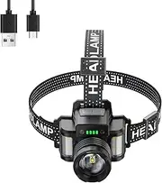 Super Bright Headlamp, Rechargeable LED Head Torch with 6 Light Modes & Motion Sensor, Zoomable Waterproof Headlight for Camping, Hiking, Outdoors, Hunting, Running
