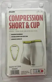 Franklin Sports Youth Compression Short with Cup, White/Neon XS 19”-21" Waist