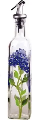 Grant Howard Hand Painted Square Cruet with Pourer, Blue Hydrangeas, 16 oz, Blue