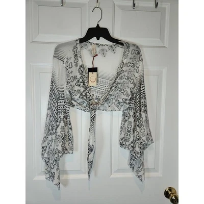 NEW Women's sz M White Black Front Tie Cropped Shirt by Forever 21 and Raga