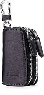 Leather Key Fob Case for Men - Genuine Leather Cover With Metal Hook, Keyring, and Zipper Bag for Auto Smart Key Remote
